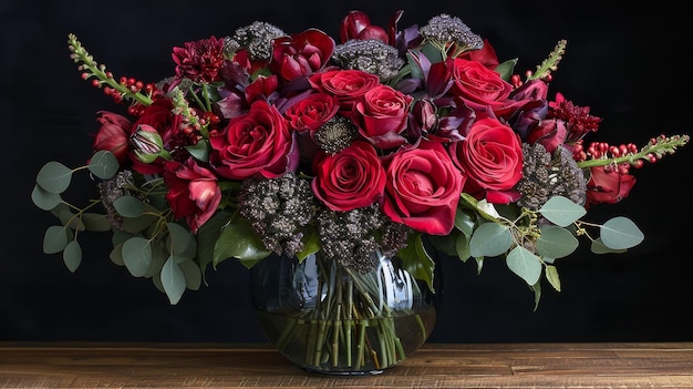 Ein Bouquet aus roten Rosen auf dem Tisch