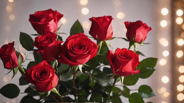 Ein Bouquet aus roten Rosen mit Bokeh