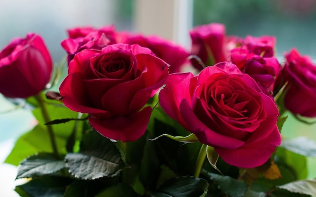 ein Bouquet aus roten Rosen mit den Worten Der Name auf der Unterseite