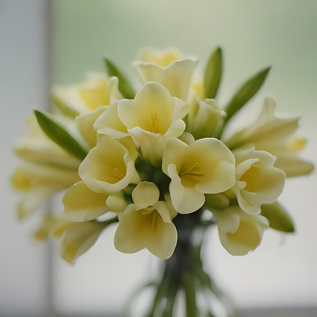 Foto ein bouquet gelber blumen in einer vase mit grünem hintergrund