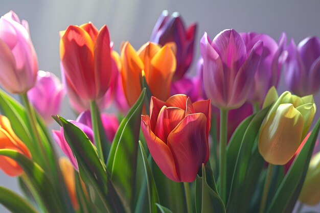 Foto ein bouquet von lebendigen tulpen in voller blüte