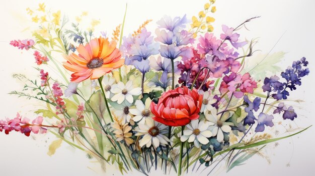 Ein Bouquet von Wildblumen Aquarell lose Pinselstriche Pastellfarben KI Generativ