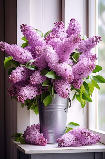 Foto ein bouquet von wunderschönen lila in einer vase ai erzeugt