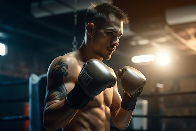 Ein Boxer in einem Boxring mit dem Wort Boxen auf der Vorderseite