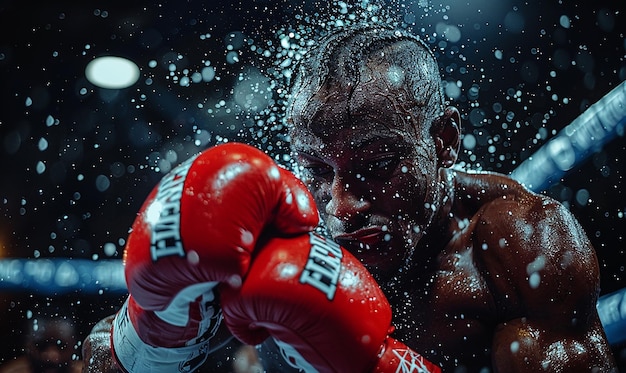 ein Boxer trägt Boxhandschuhe mit dem Wort Boxen drauf