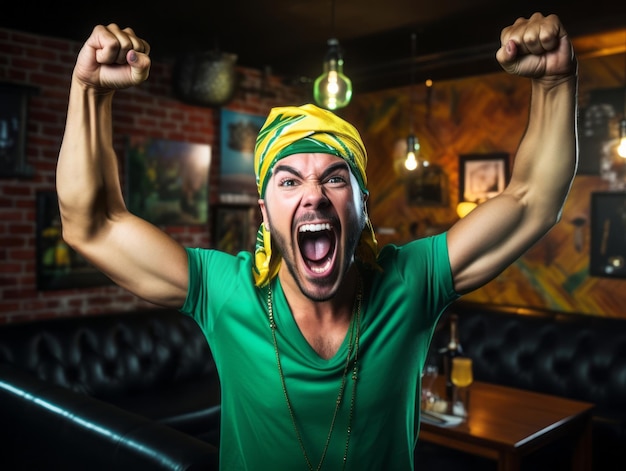 Ein Brasilianer feiert den Sieg seiner Fußballmannschaft