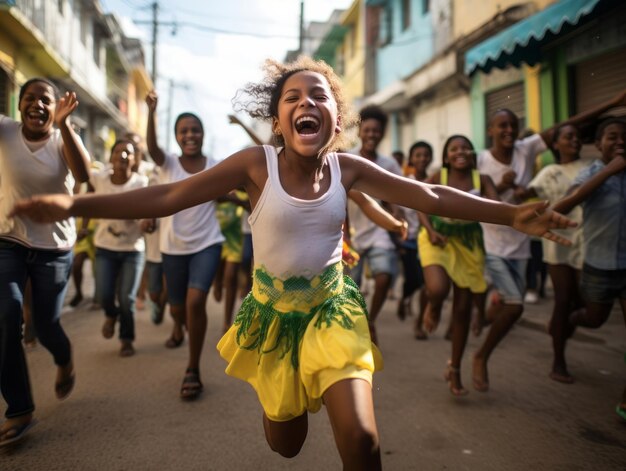 Ein brasilianisches Kind feiert den Sieg seines Fußballteams