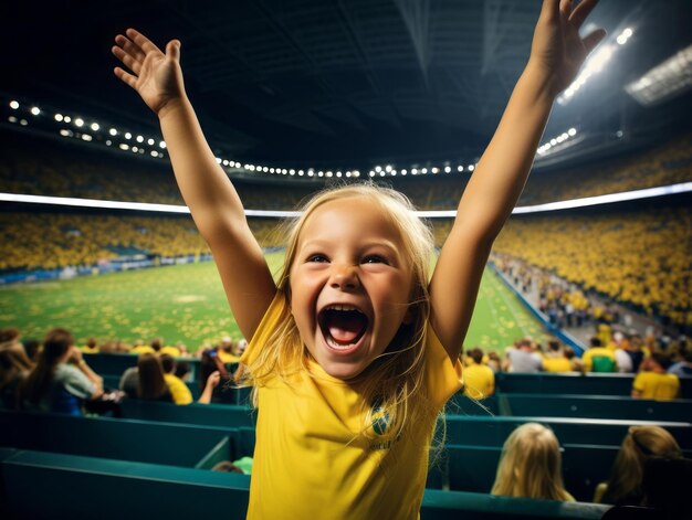 Ein brasilianisches Kind feiert den Sieg seines Fußballteams