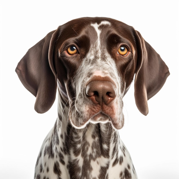 Ein braun-weißer Hund mit einem weißen Fleck im Gesicht.