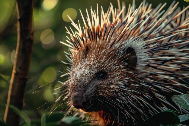 Ein braun-weißer Igel mit schwarzer Nase und schwarzen Augen