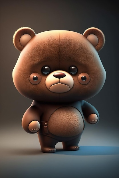 Ein brauner Teddybär mit schwarzer Nase und großen Augen.