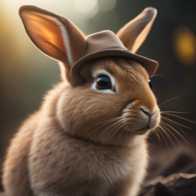 Ein braunes Kaninchen mit braunem Hut und braunem Hut.