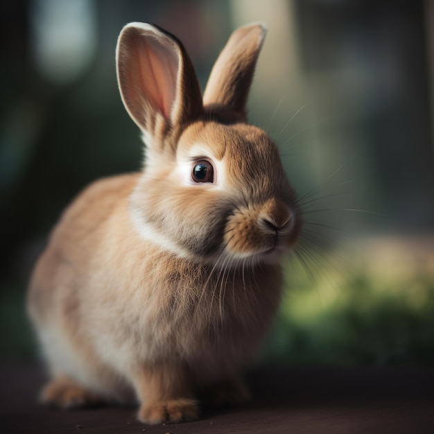Ein braunes Kaninchen mit weißen Schnurrhaaren steht in einem dunklen Raum.