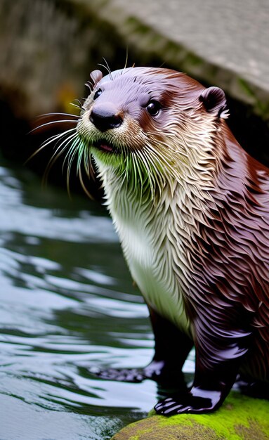 Ein Braunotter steht im Wasser