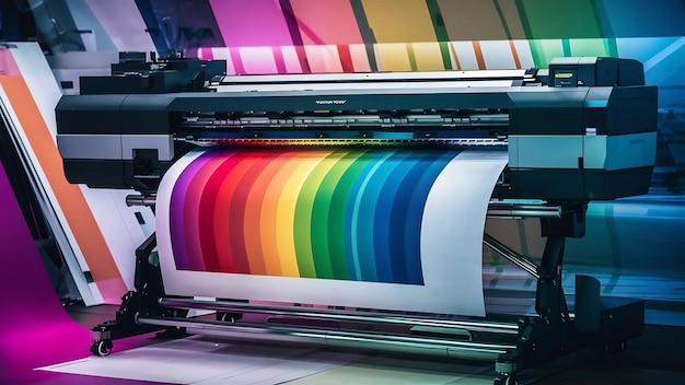Foto ein breitformat-tintenstrahldrucker druckt farbige streifen zum prüfen aus
