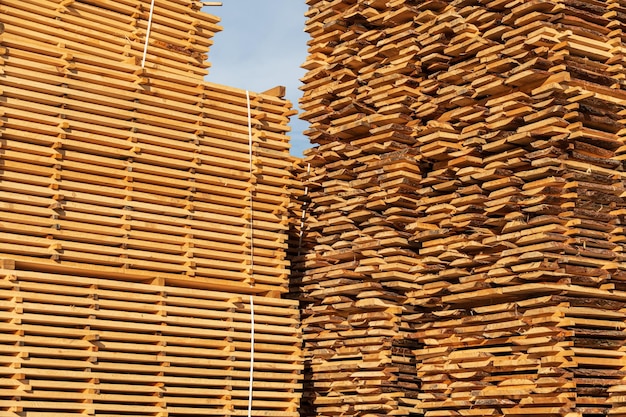 Ein Brett in einem industriellen Sägewerk Holz Holz Baumaterial Schwere Industrie