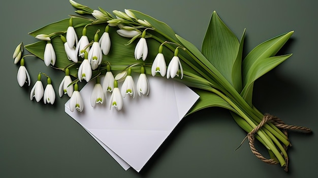 ein Brief im Konvoi auf dem Hintergrund eines Bouquets Schneeflocken