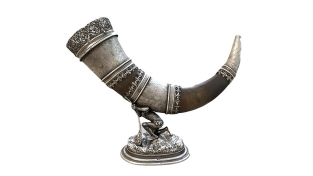 Ein bronzenes Horn mit einem Mann auf dem Horn