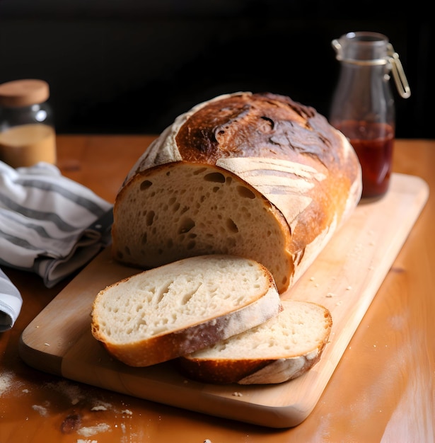 Ein Brot mit geschnittenen Stücken in hoher Auflösung