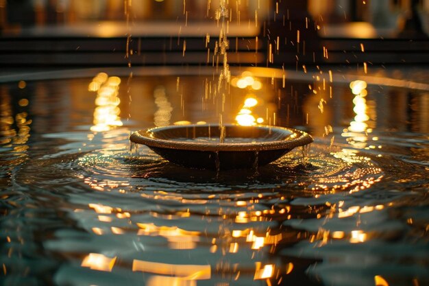 Foto ein brunnen, aus dem nachts wasser strömt