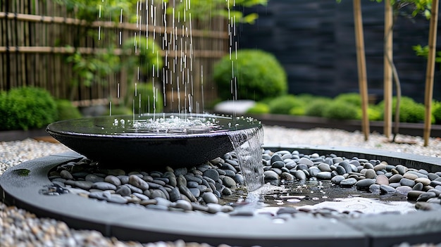 ein Brunnen mit Wasser, das über ihm fließt, und ein Brunnen, in dem ein Brunnen in der Mitte ist