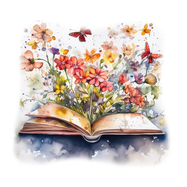 Ein Buch mit Blumen auf dem Cover. Aquarell-Illustration.