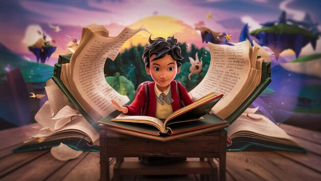 ein Buch mit dem Titel  ein kleines Mädchen sitzt auf einem Tisch mit einem Buch mit dem Namen  das Wort 