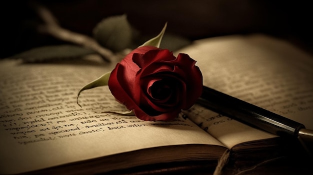 Ein Buch mit einer roten Rose darauf