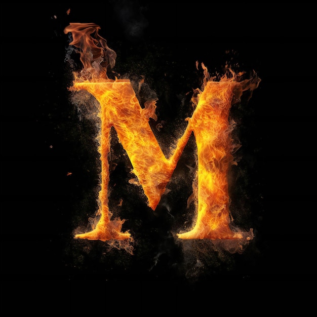 Ein Buchstabe m ist mit Flammen beleuchtet und der Buchstabe m darauf