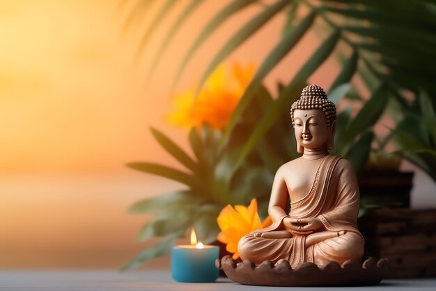 Ein Buddha sitzt am Vesak-Buddha-Purnima-Tag mit Kopierplatz Hintergrund für den Vesak-Festivaltag