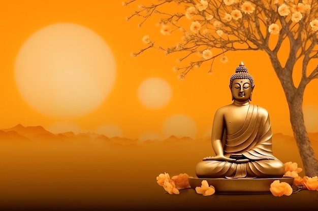 Ein Buddha sitzt am Vesak-Buddha-Purnima-Tag mit Kopierplatz Hintergrund für den Vesak-Festtag