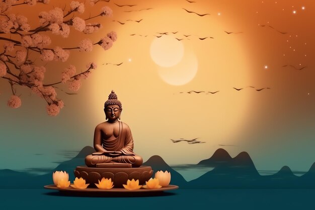 Ein Buddha sitzt am Vesak-Buddha-Purnima-Tag mit Kopierplatz Hintergrund für den Vesak-Festtag