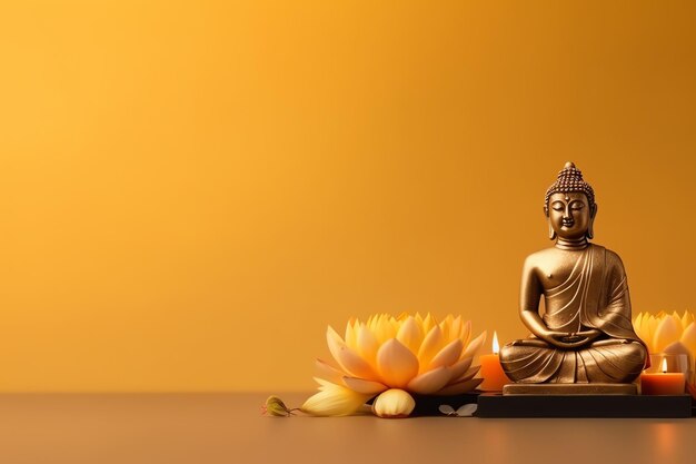 Ein Buddha sitzt am Vesak-Buddha-Purnima-Tag mit Kopierraum im Hintergrund für den Vesak-Festtag