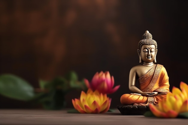 Ein Buddha sitzt am Vesak-Buddha-Purnima-Tag mit Kopierraum im Hintergrund für den Vesak-Festtag