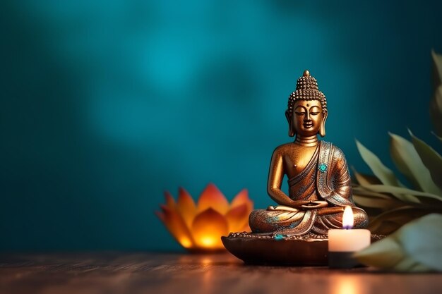 Foto ein buddha sitzt am vesak-buddha-purnima-tag mit kopierraum im hintergrund für den vesak-festtag