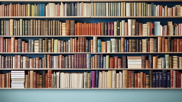 Ein Bücherregal mit Büchern darauf, auf dem „Die Bibliothek“ steht.