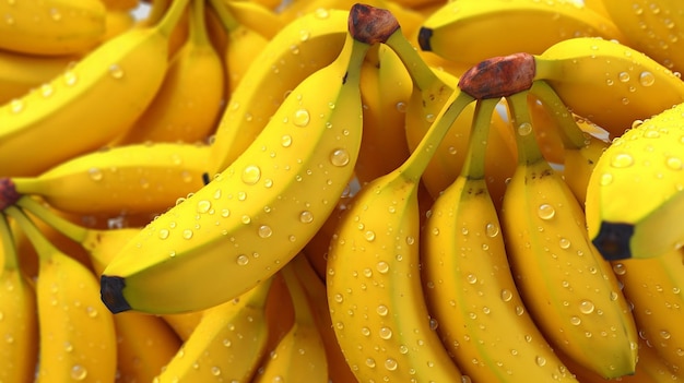 Ein Bündel Bananen mit Wassertropfen darauf