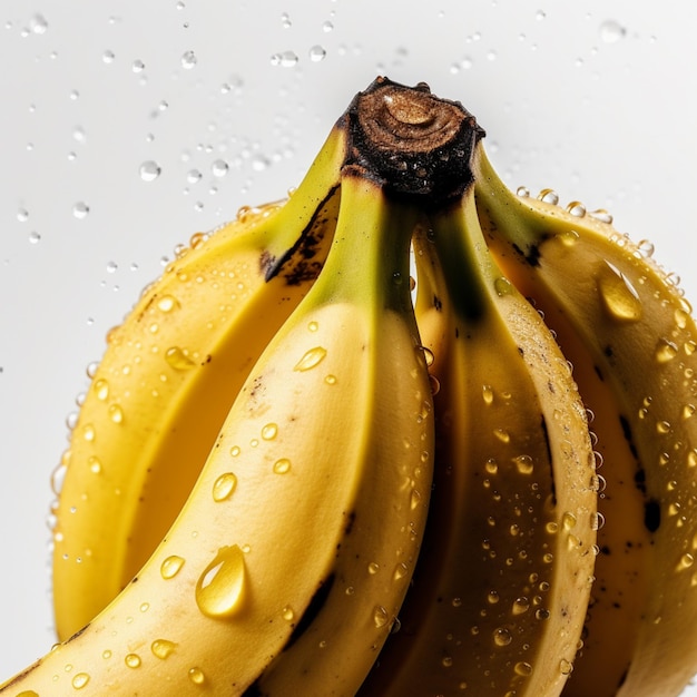 Ein Bündel Bananen mit Wassertropfen darauf