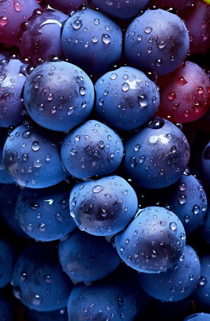 ein Bündel blauer Trauben mit Wassertropfen darauf