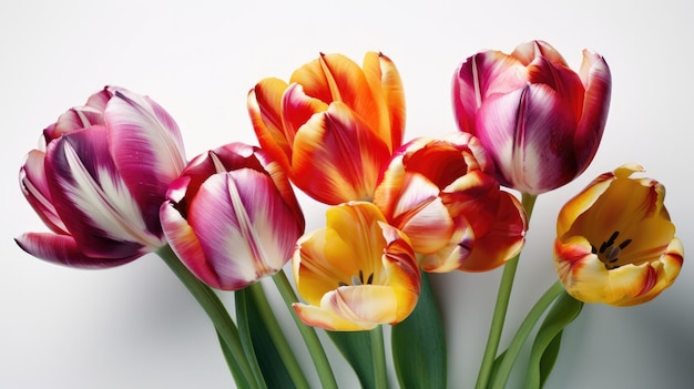 Ein Bündel bunte Tulpen auf einem weißen Hintergrund