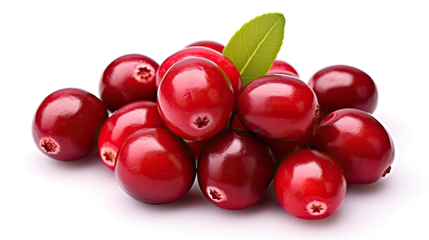 ein Bündel Cranberries mit einem grünen Blatt.