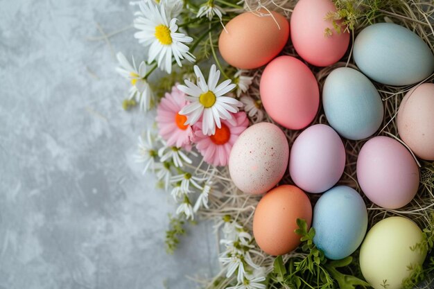 ein Bündel Eier in einem Nest mit Blumen