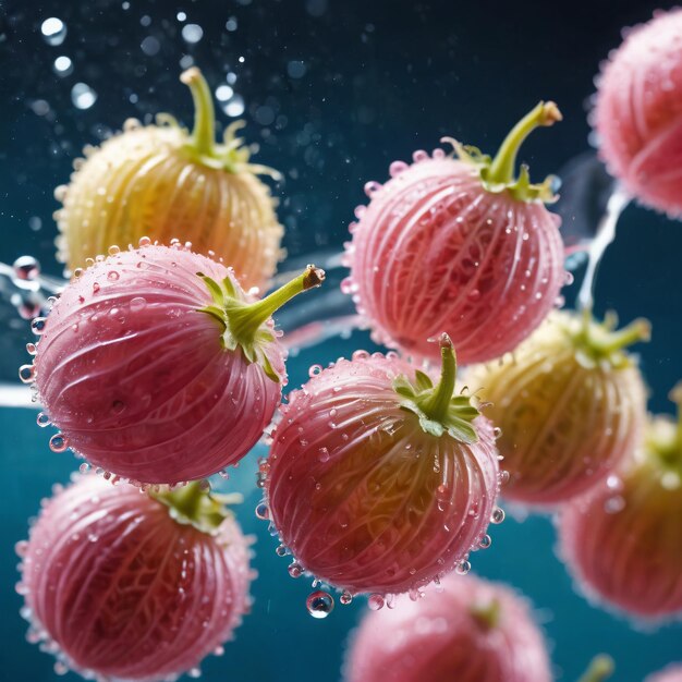 ein Bündel Erdbeeren mit Wassertropfen im Hintergrund