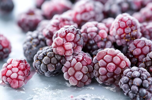 Foto ein bündel gefrorener himbeeren auf einem tisch