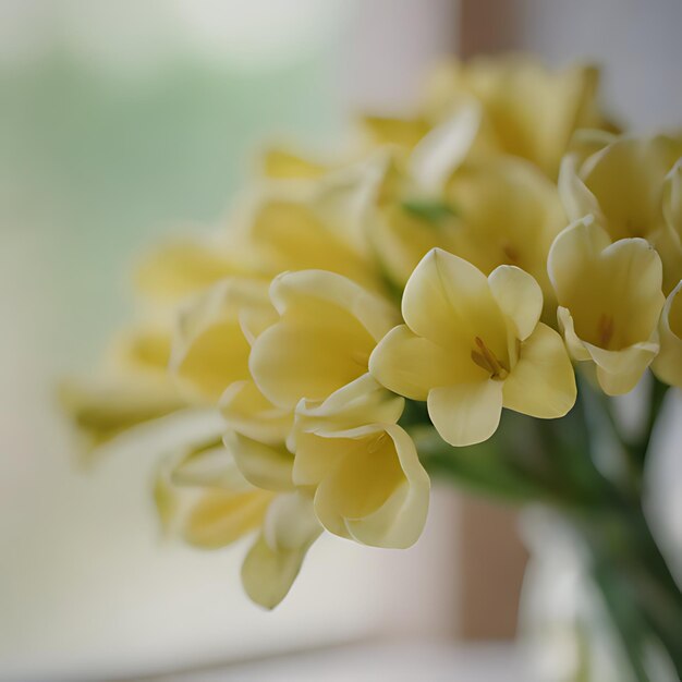 ein Bündel gelber Blumen, die in einer Vase sind