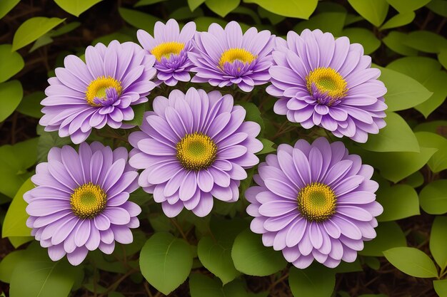 Foto ein bündel lila blumen mit grünen blättern