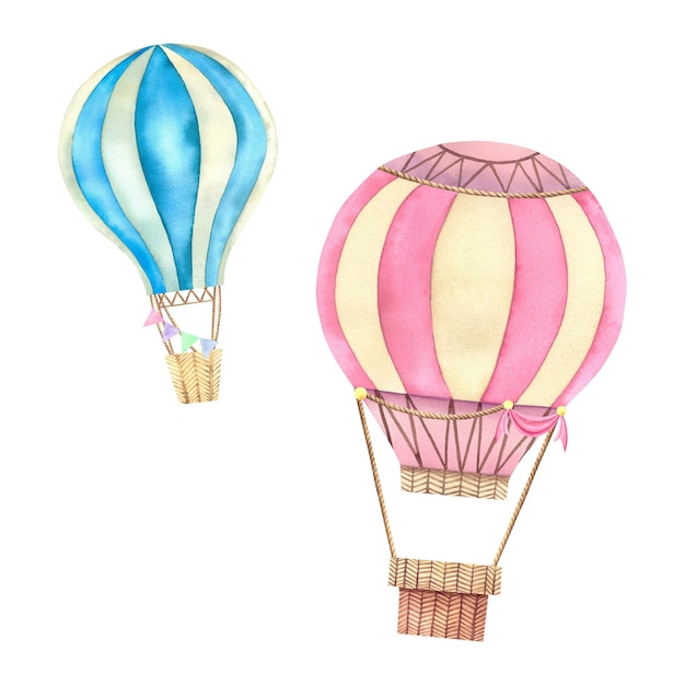 Ein Bündel Luftballons. Aquarell-Illustration auf einem isolierten Hintergrund. Eine Reise durch den Himmel. Kinderzimmer