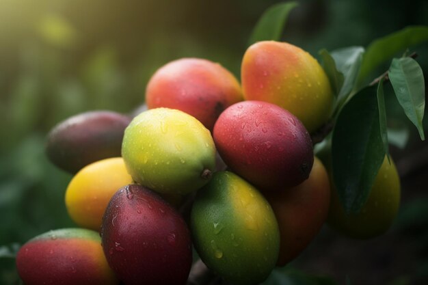 Ein Bündel Mangos auf einem Baum