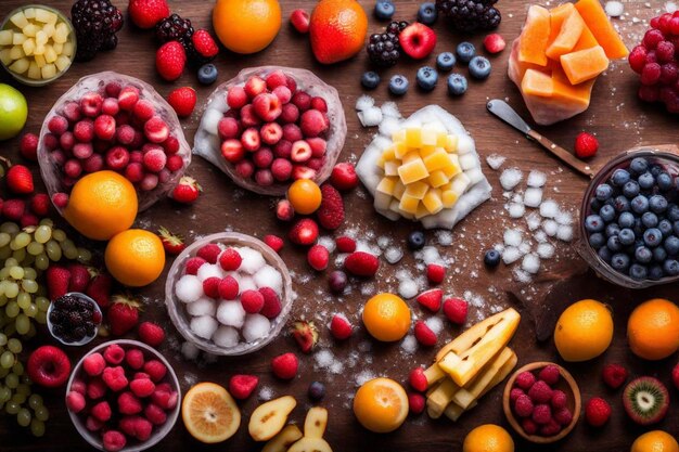 Foto ein bündel obst und gemüse auf einem tisch mit einem, auf dem zitat steht