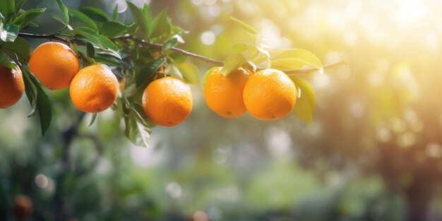 Ein Bündel Orangen hängt an einem Baum